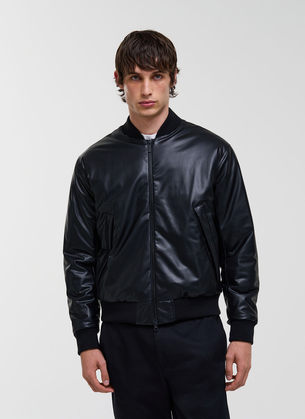 Faux leather bomber jacket image number 1