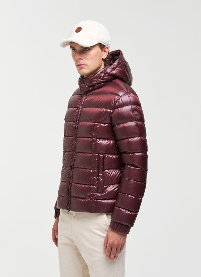 Gl&auml;nzende Daunenjacke mit abnehmbarer Kapuze