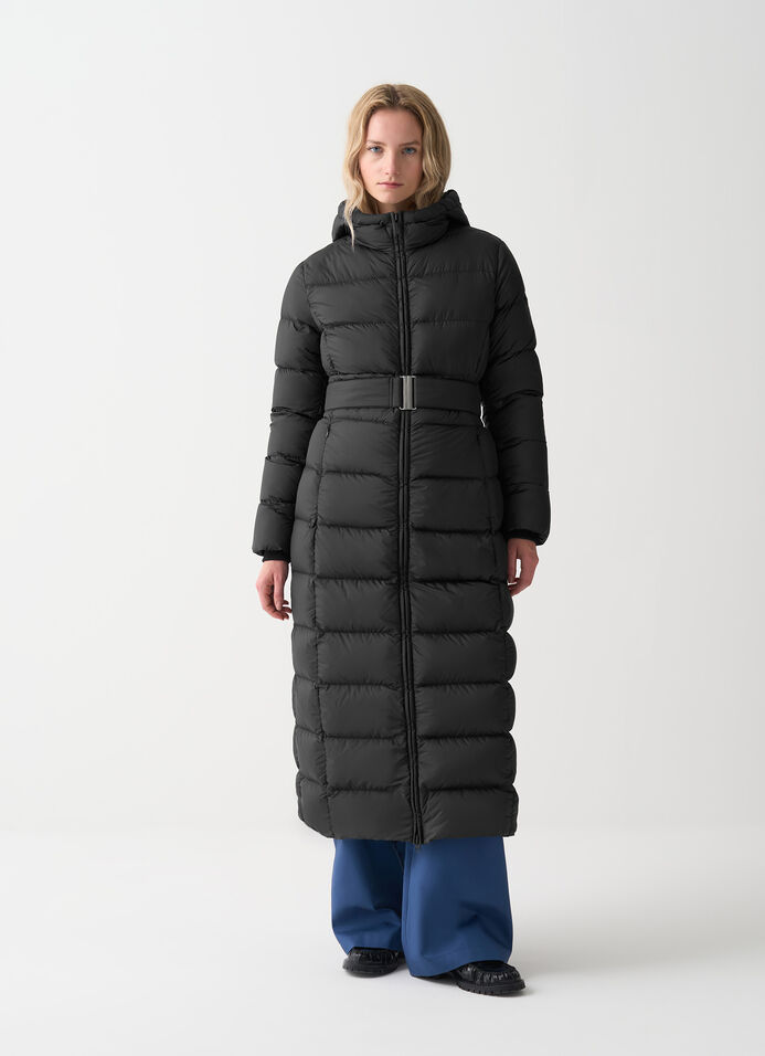 Long matte down jacket with belt image number 1
