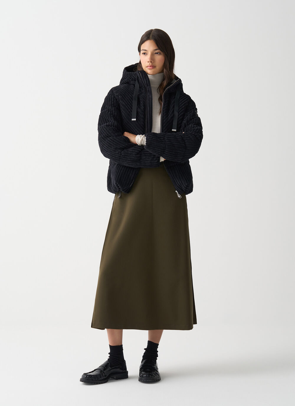 Daunenjacke mit Kapuze aus Cord image number 0