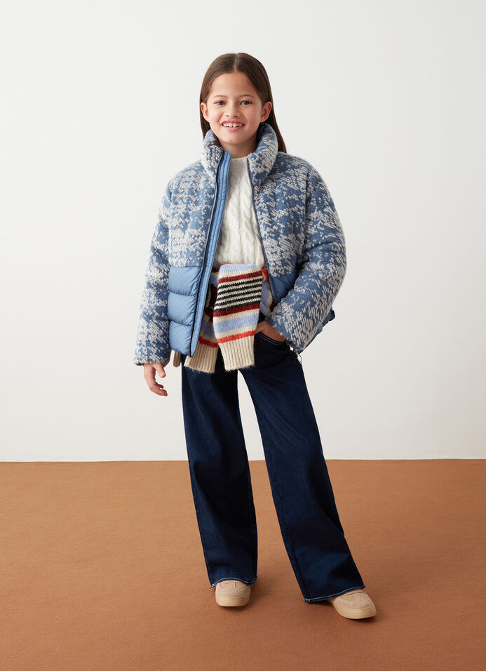 Jacquard down jacket with enveloping collar image number 0