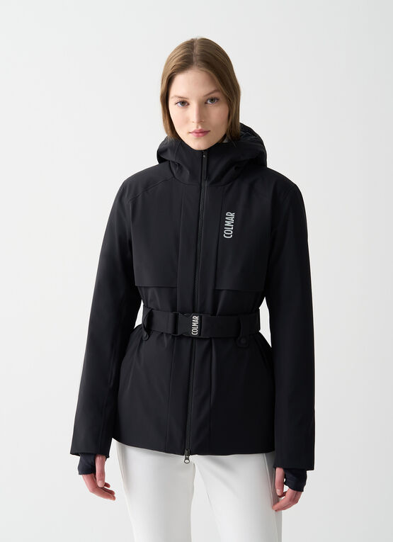 Shaped ski jacket with belt