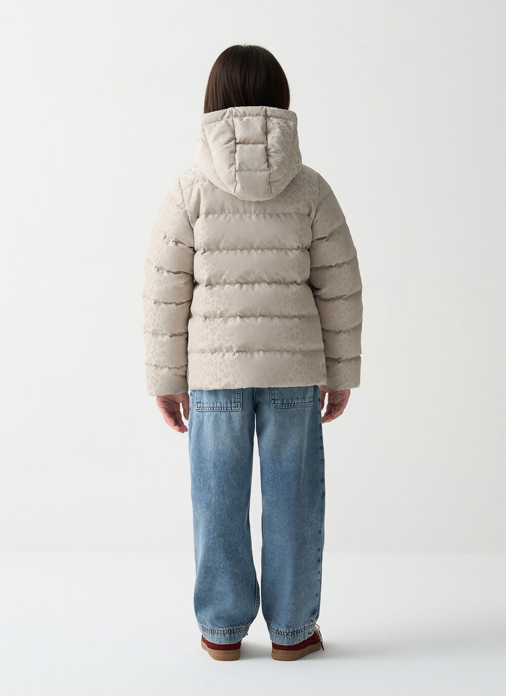 Animal-print hooded down jacket image number 3