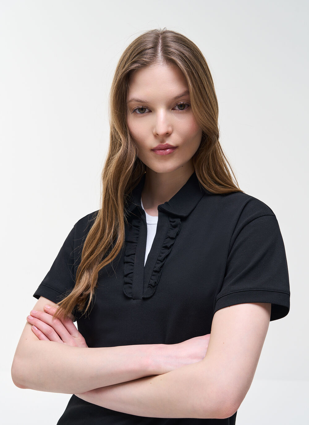 Cotton piqu&eacute; polo shirt with ruching image number 2