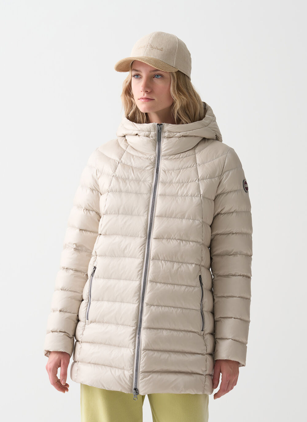 Hooded A-line down jacket image number 1