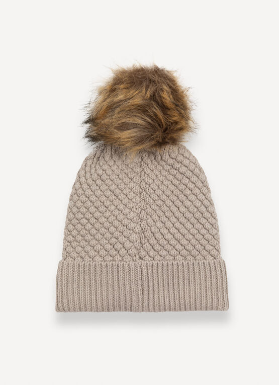 Unisex hat with faux fur pom-pom