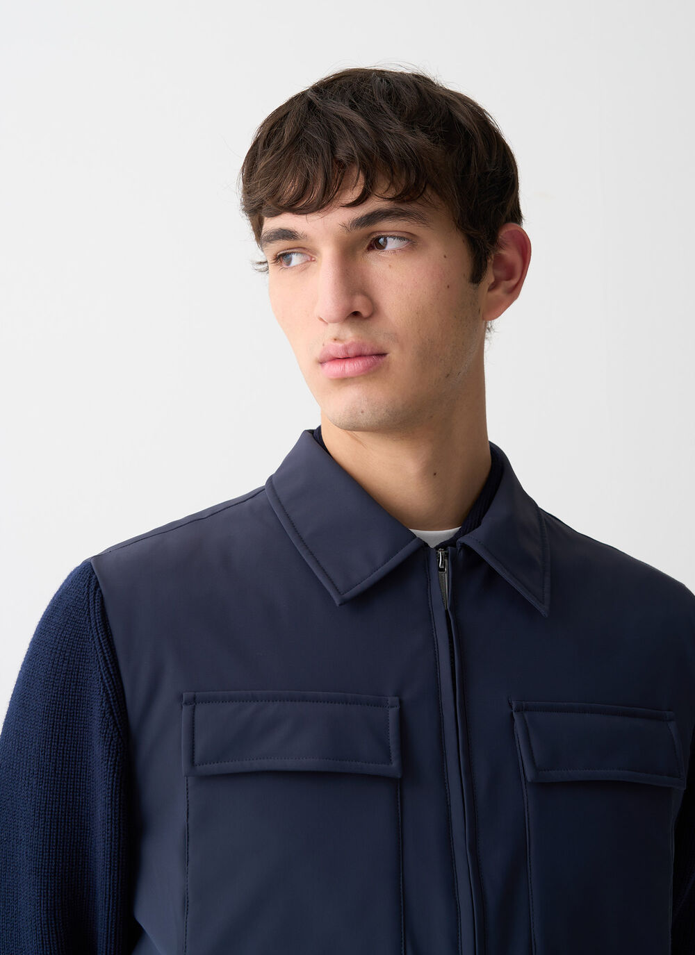 Shirt jacket with knit sleeves image number 2