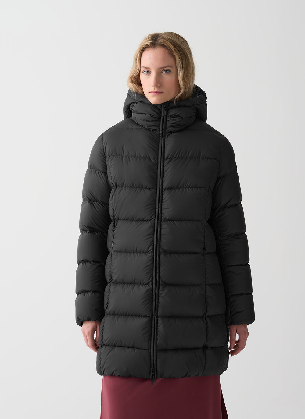 Long matte down jacket with hood image number 1