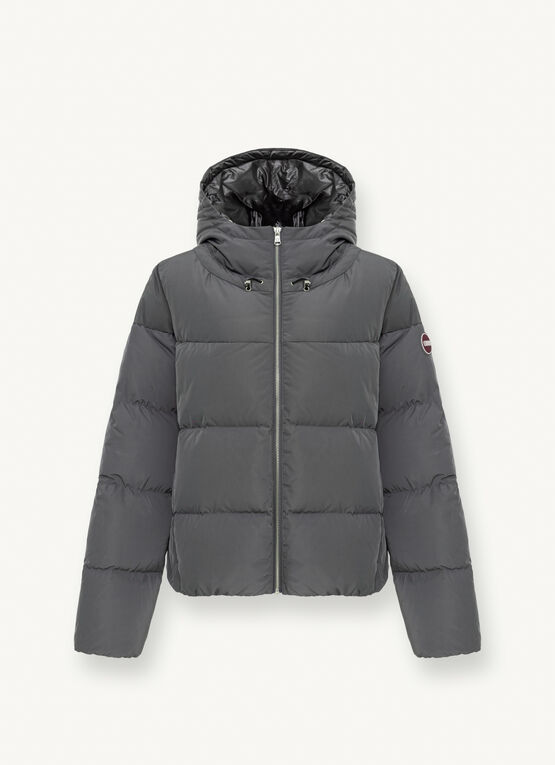 Oversized taffeta down jacket with hood