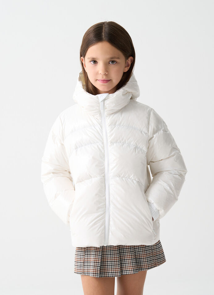 Glossy hooded down jacket image number 1