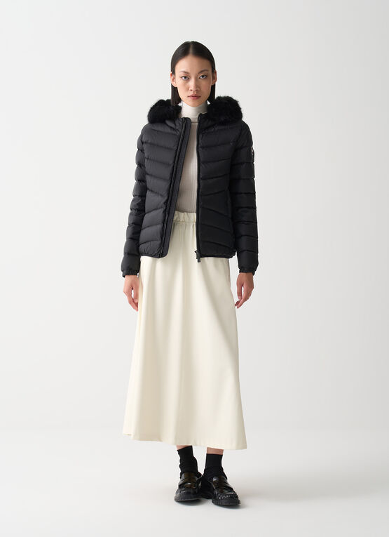 Quilted down jacket with faux fur