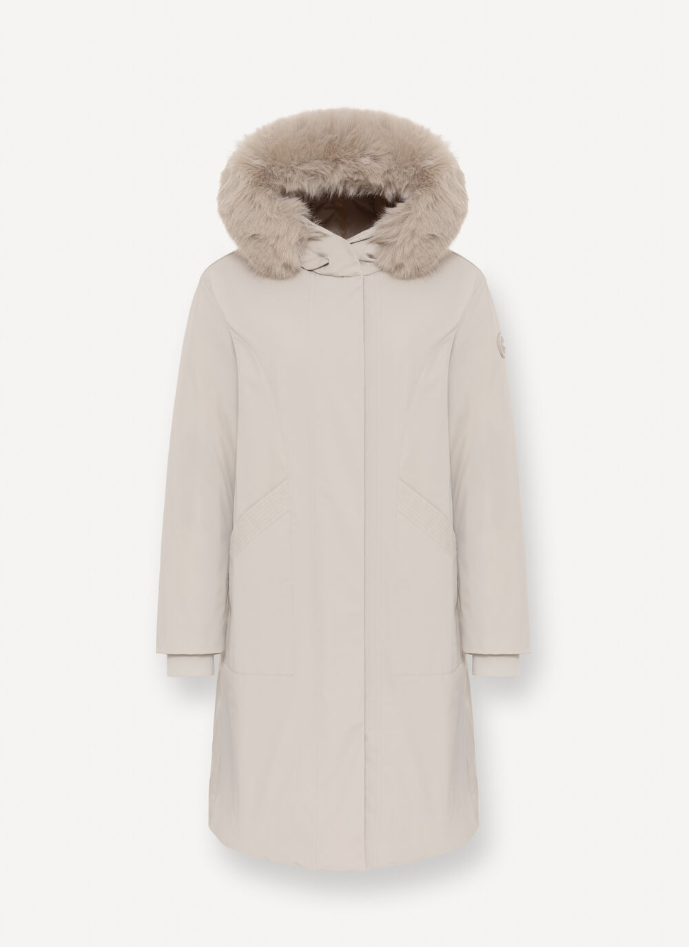 Long waterproof down jacket with fur image number 4