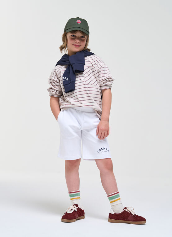 College-style fleece shorts