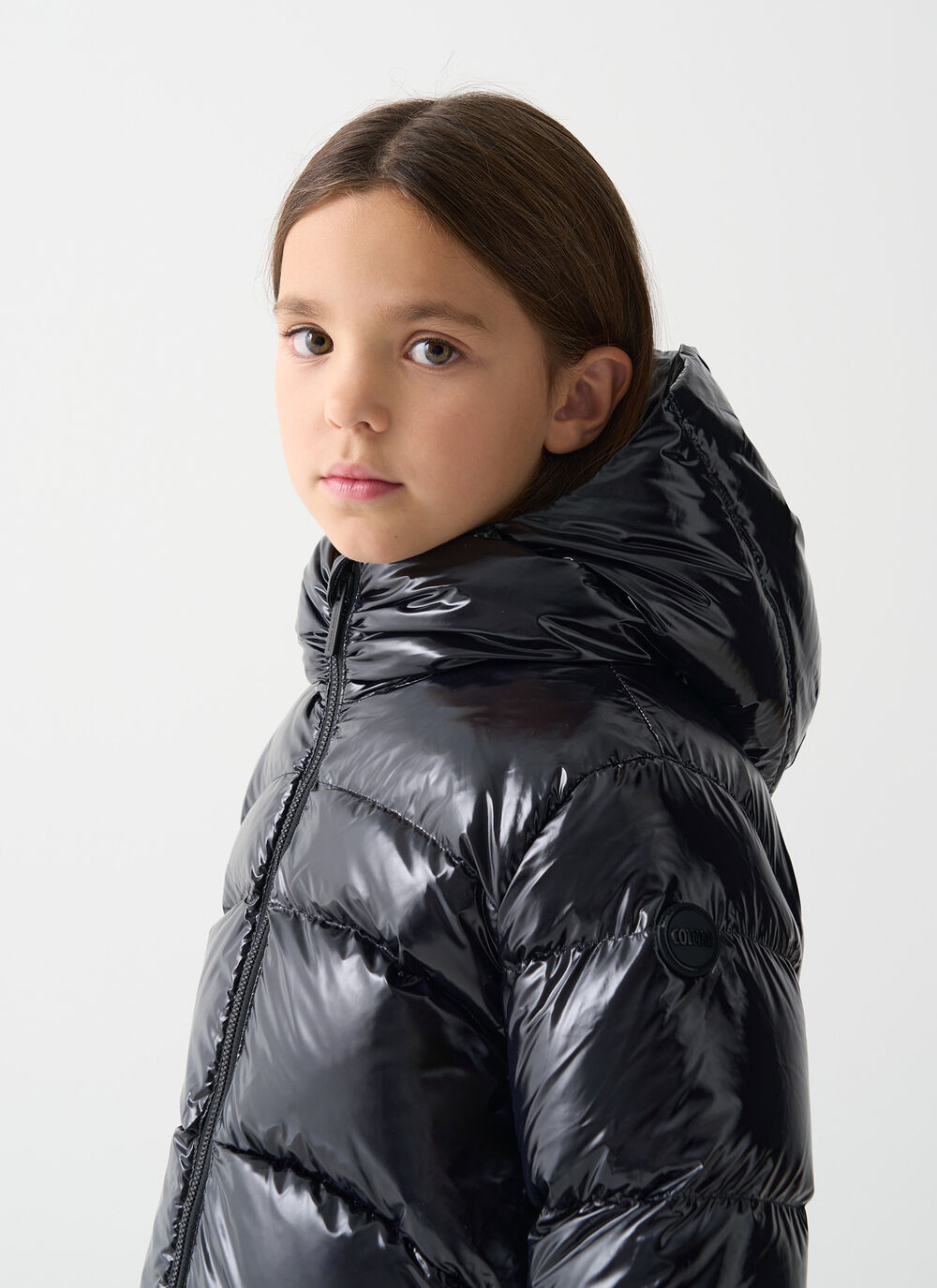 Glossy hooded down jacket image number 2