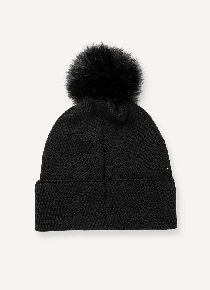 Women’s hat with diamond motif and pom-pom image number 2