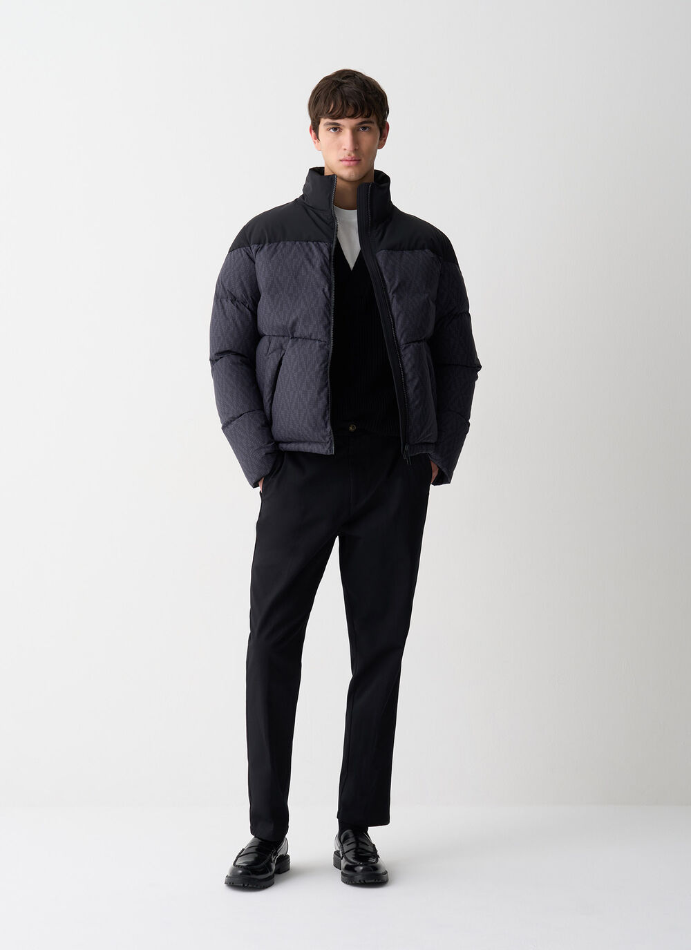 Down jacket with geometric print image number 0