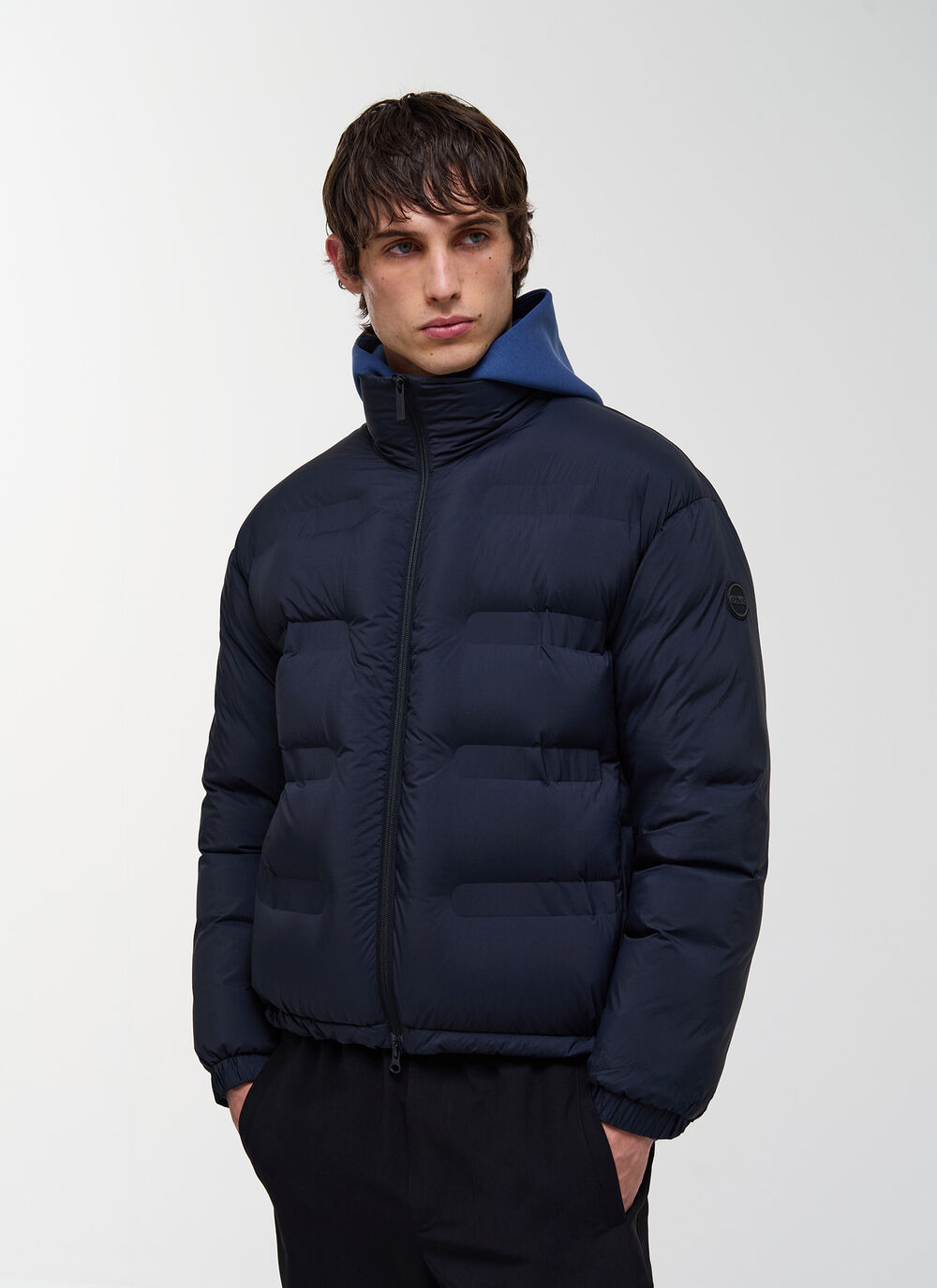 Matte down jacket with diagonal design  image number 1