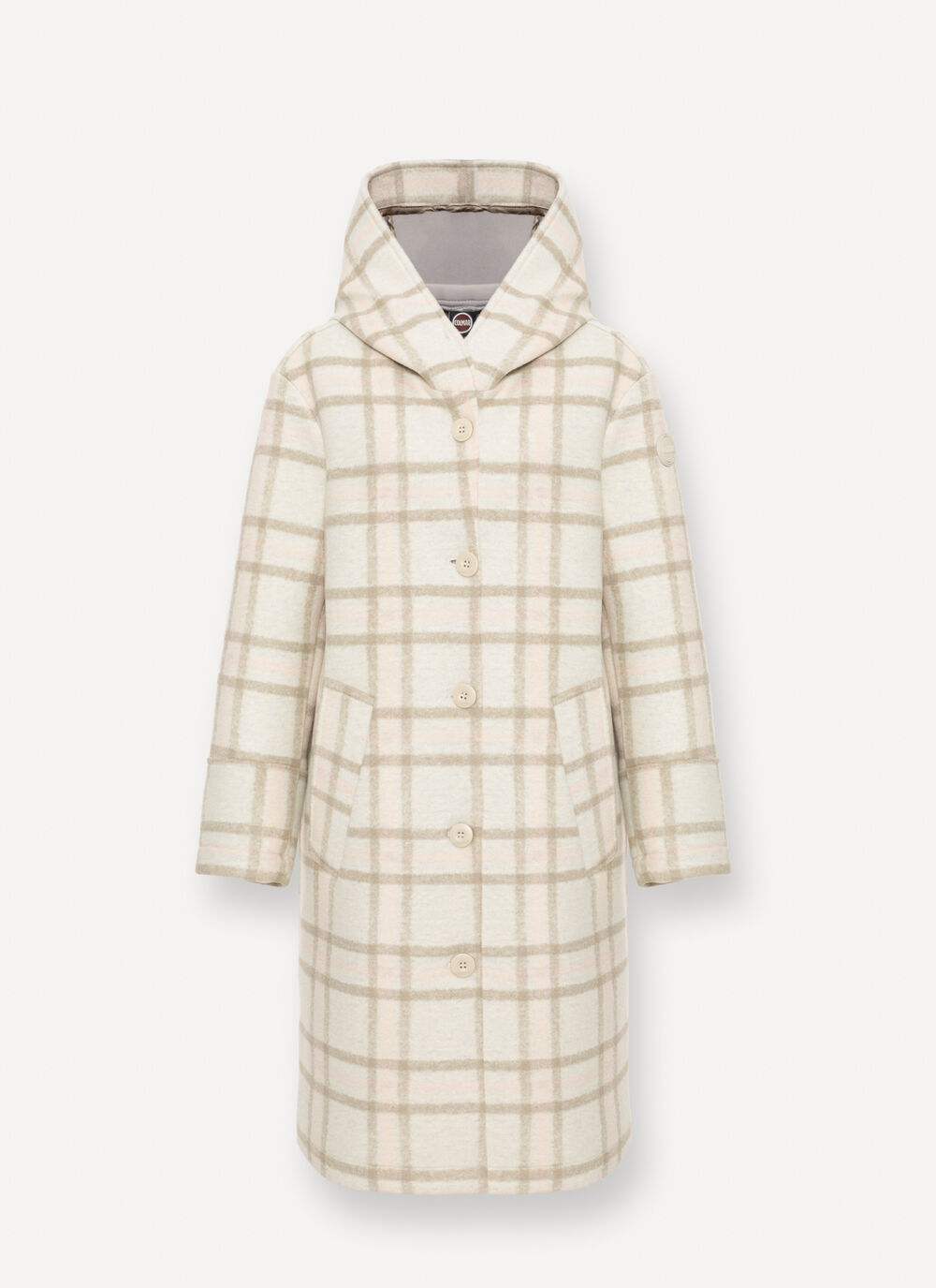 Long check hooded coat image number 4