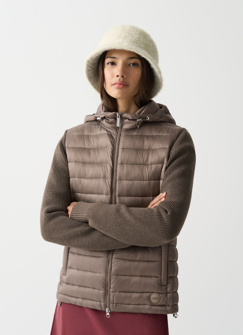 Hooded jacket with knit sleeves image number 1