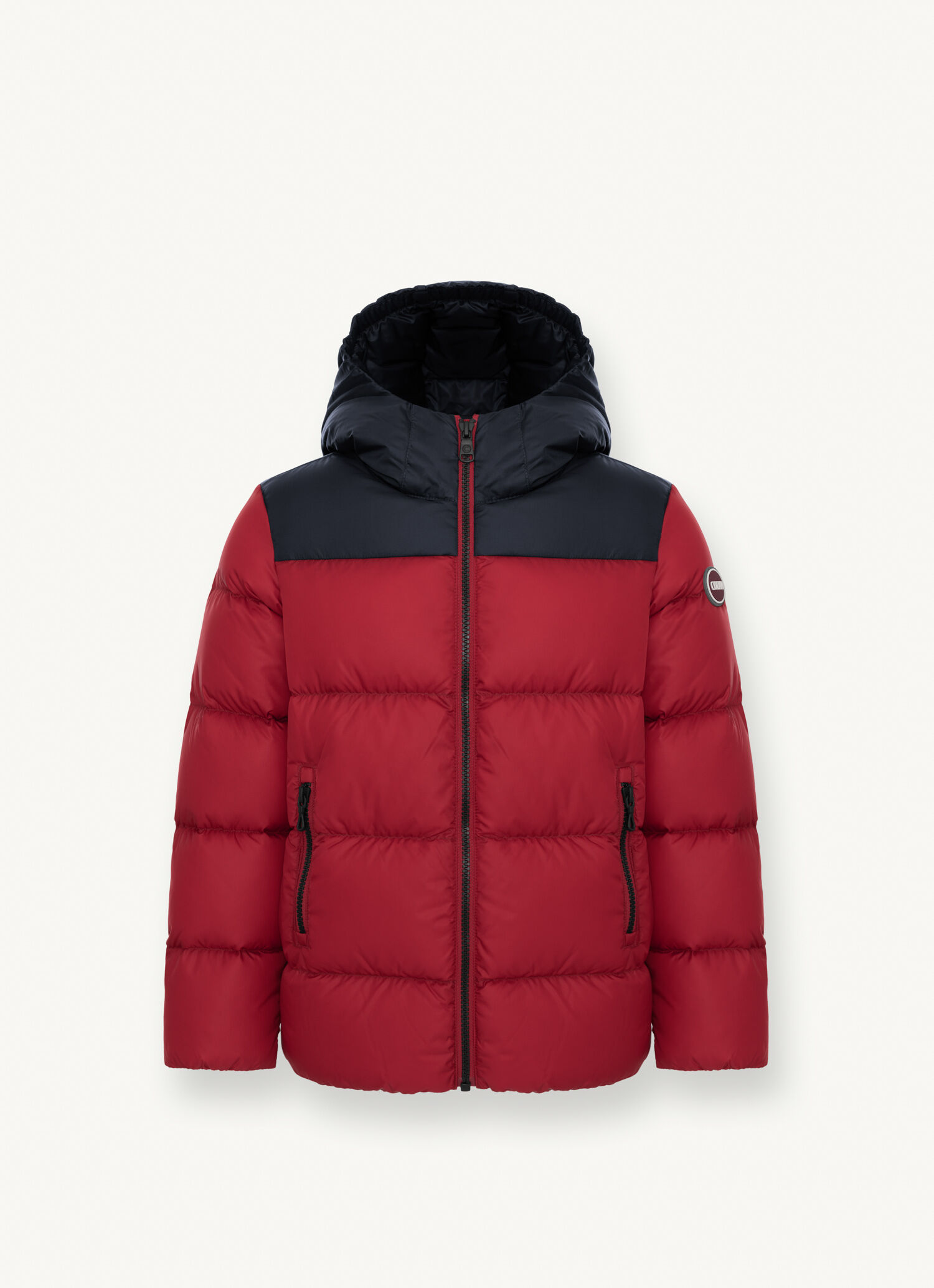 Down jacket with contrasting yoke and hood - Colmar