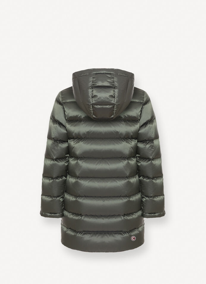 Reversible hooded mid-length down jacket image number 5