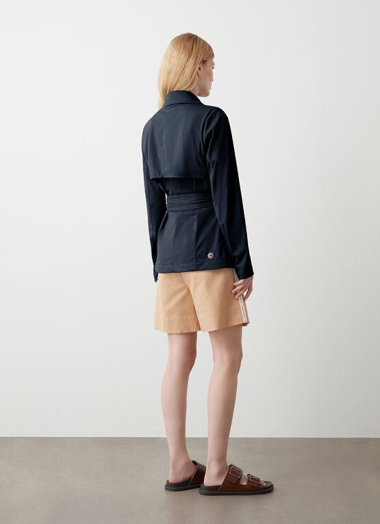 Short softshell trench coat with belt
