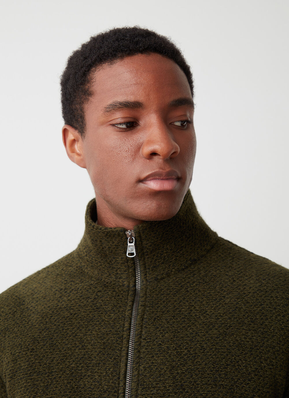 Zip-up wool sweatshirt with knit effect image number 2