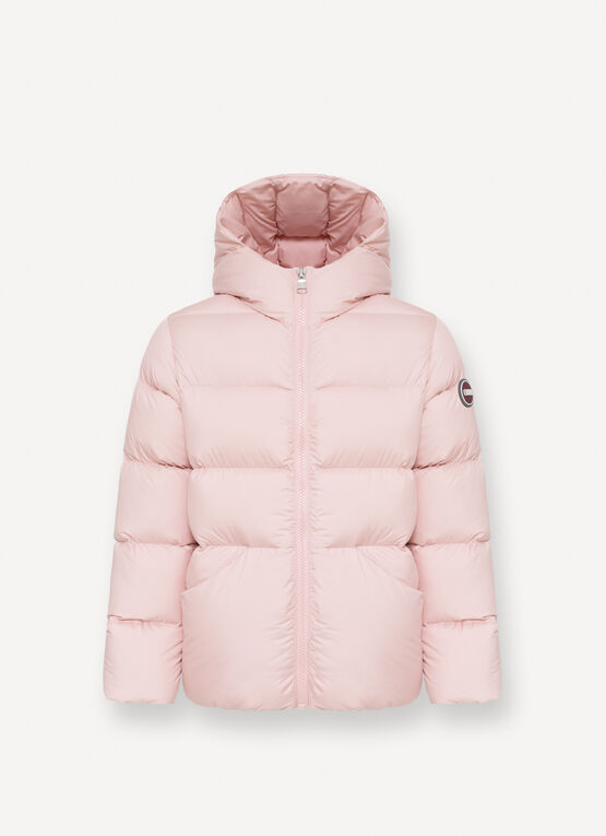 Daunenjacke mit Kapuze aus mattem Gewebe