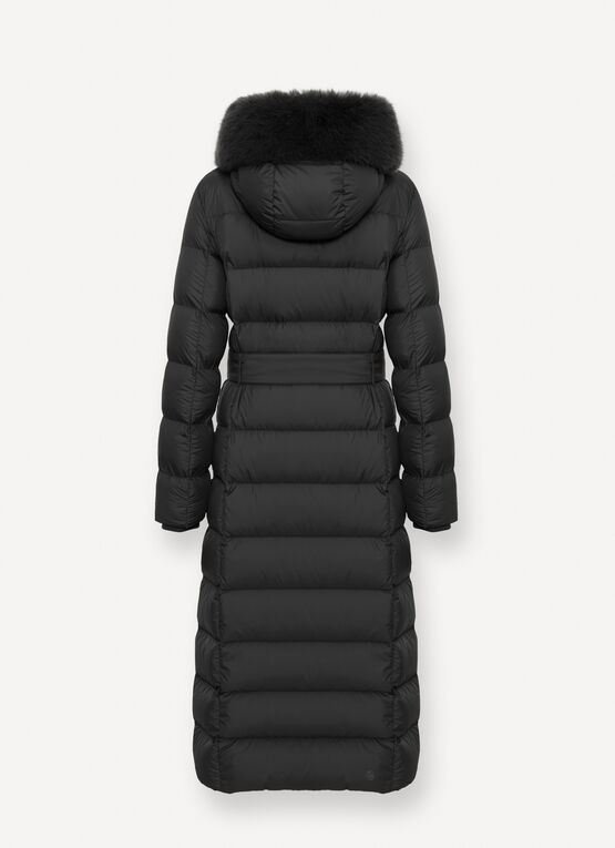 Long matte down jacket with faux fur