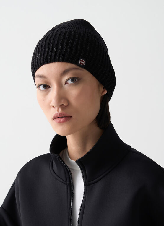 Hat with lurex rib knit