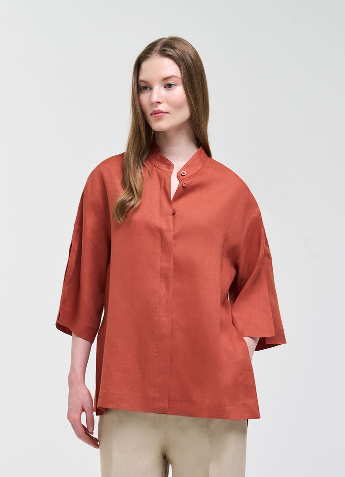 Linen Mandarin Collar Shirt