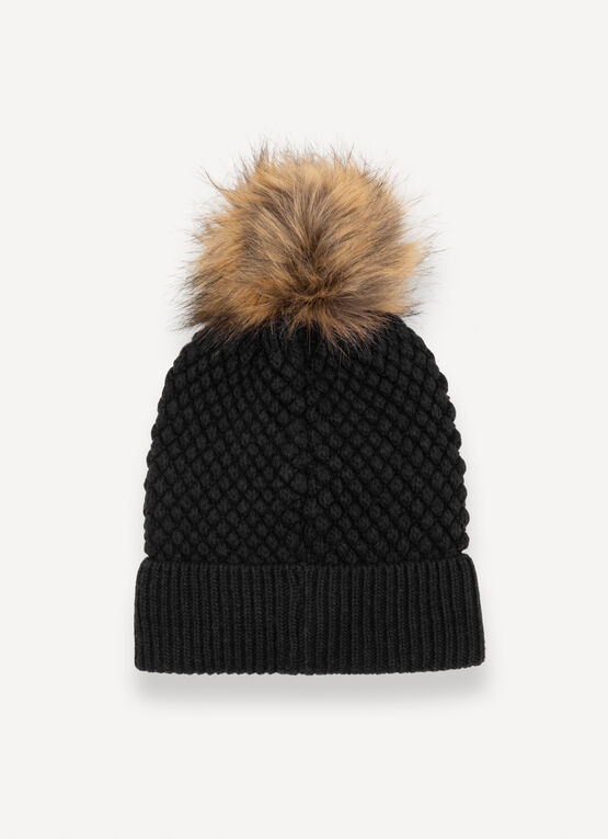 Unisex hat with faux fur pom-pom