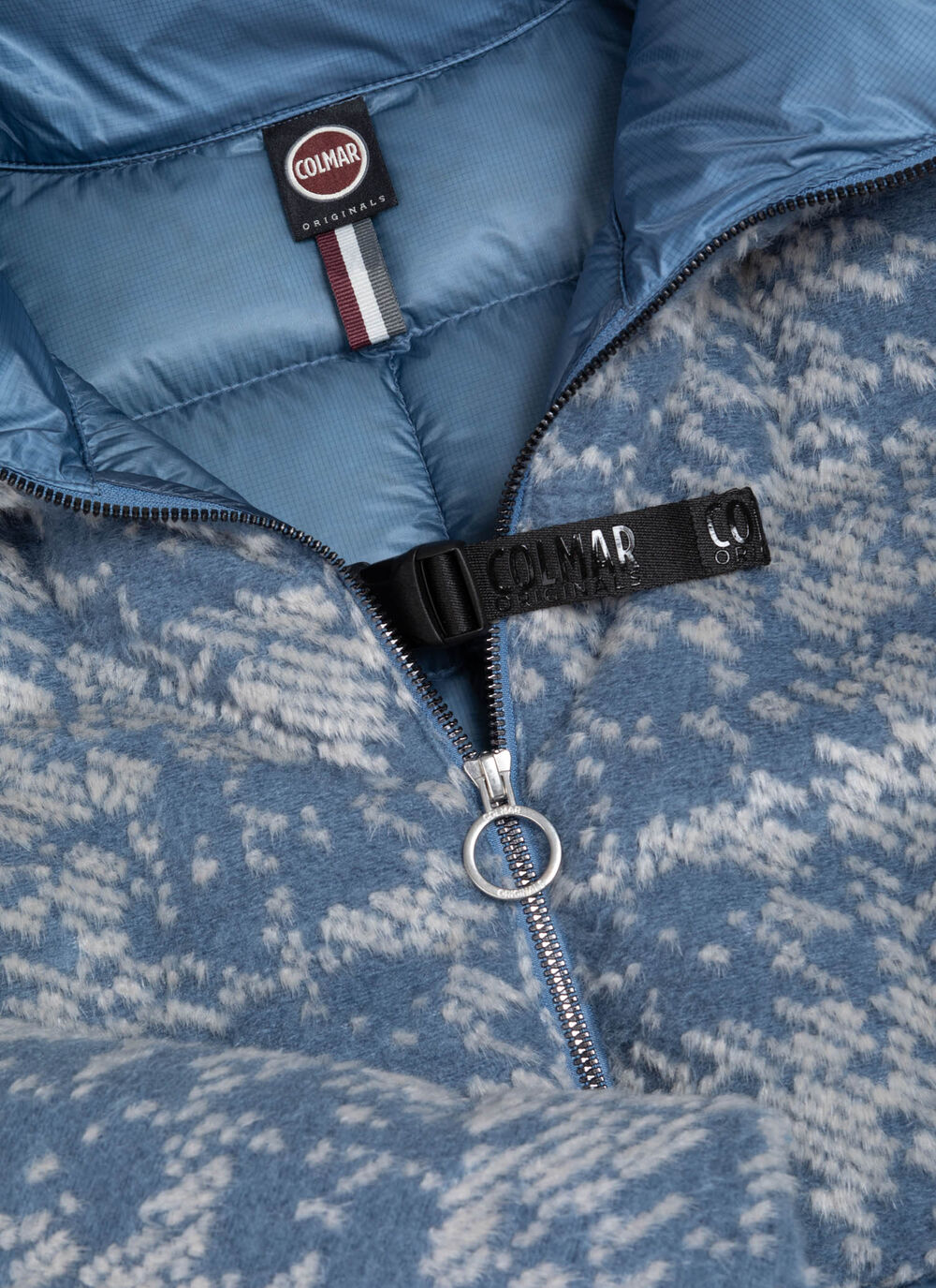 Jacquard down jacket with enveloping collar image number 6