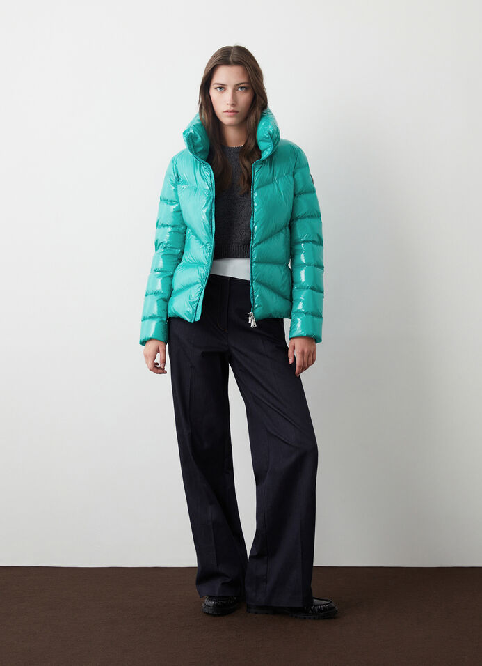 Super-glossy down jacket with padded collar image number 1