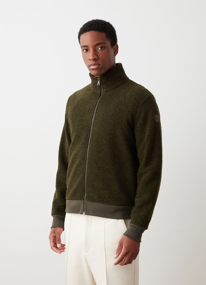 Zip-up wool sweatshirt with knit effect image number 1