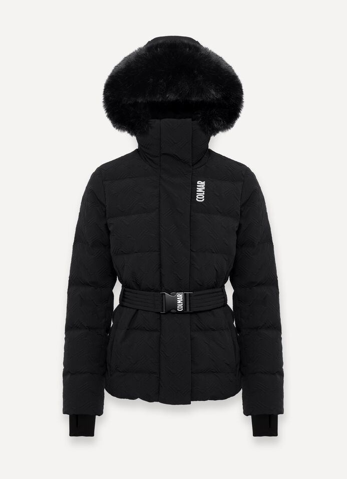 Embossed padded ski jacket with faux fur image number 4