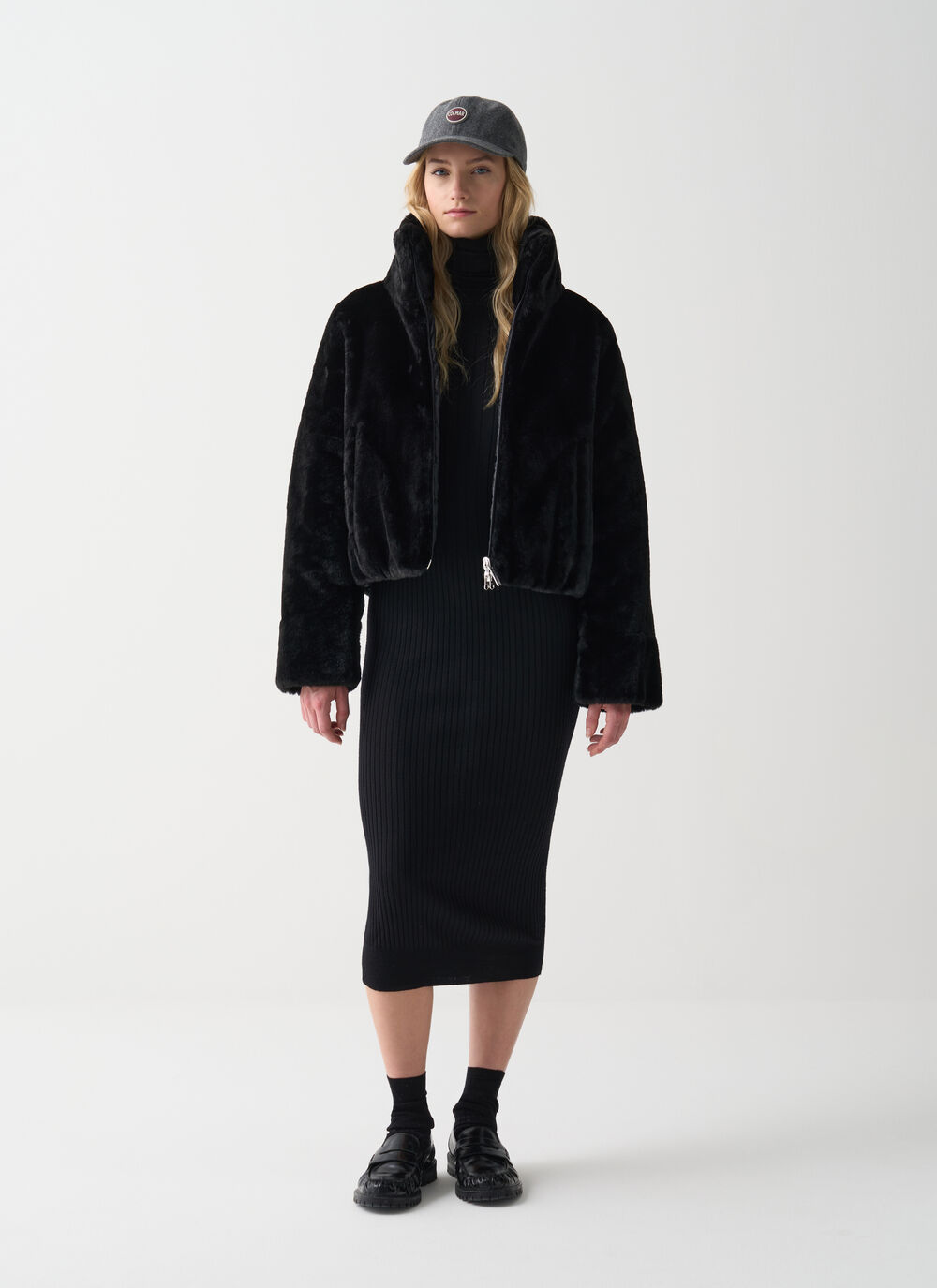 Reversible faux fur down jacket image number 0