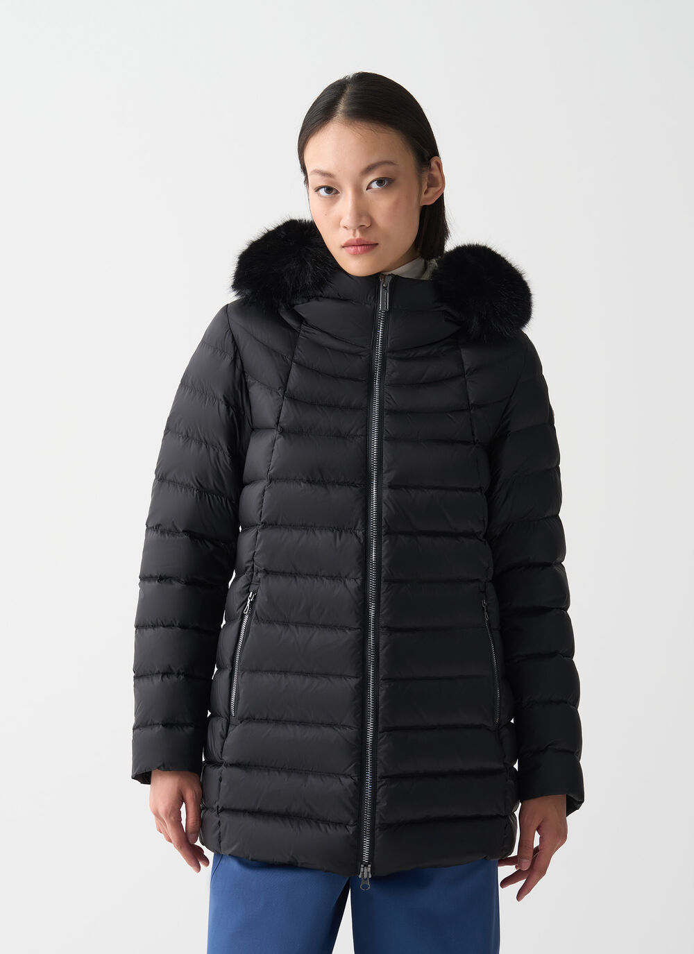 A-line down jacket with fur image number 1