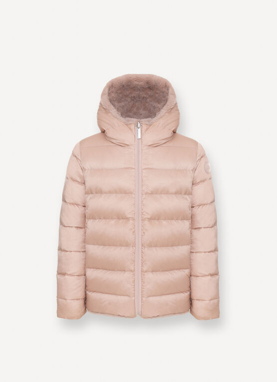 Reversible faux fur down jacket