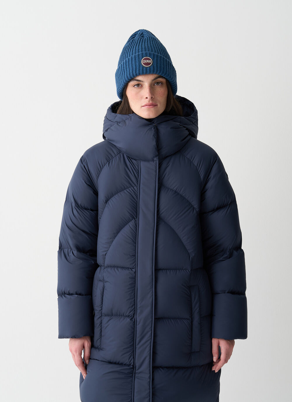 Puffy down jacket with belt image number 1