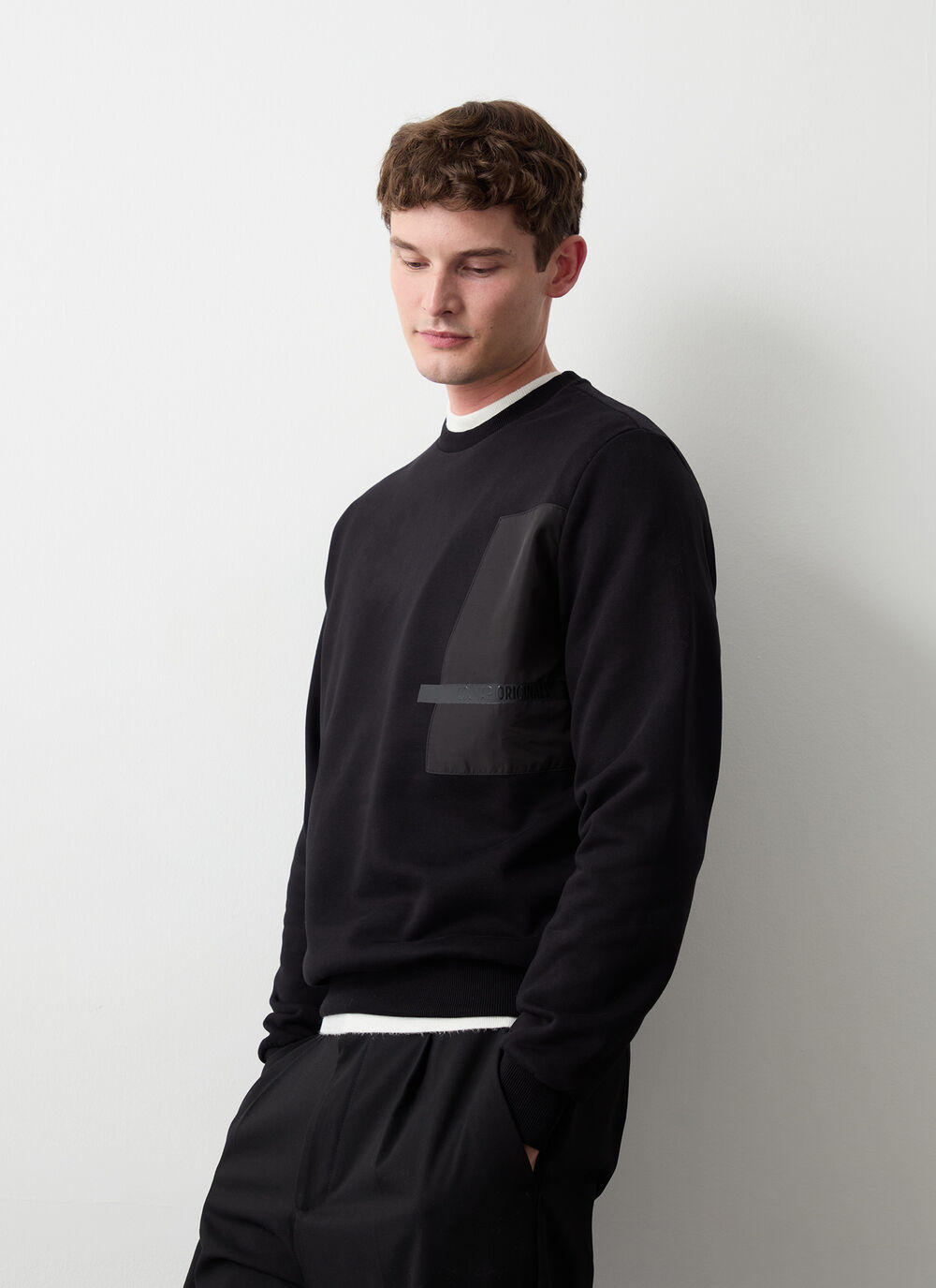 Crew-neck sweatshirt with nylon details image number 0