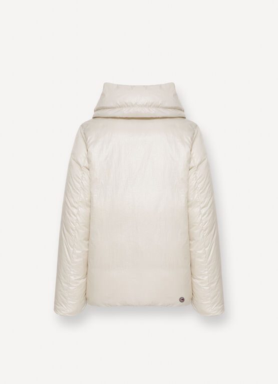 Daunenjacke mit Marmorierung und Maxikragen