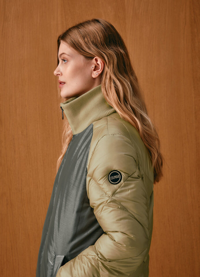 Long colour-block bomber jacket with diamond design image number 2