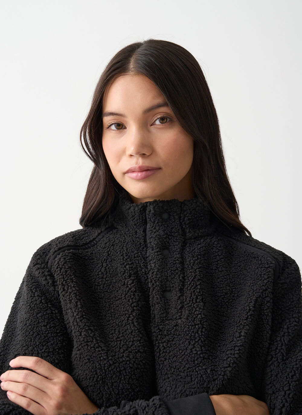 Teddy-effect cropped ski fleece  image number 2