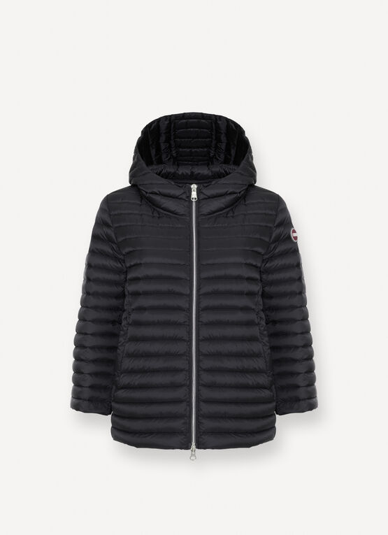 Hooded down cape