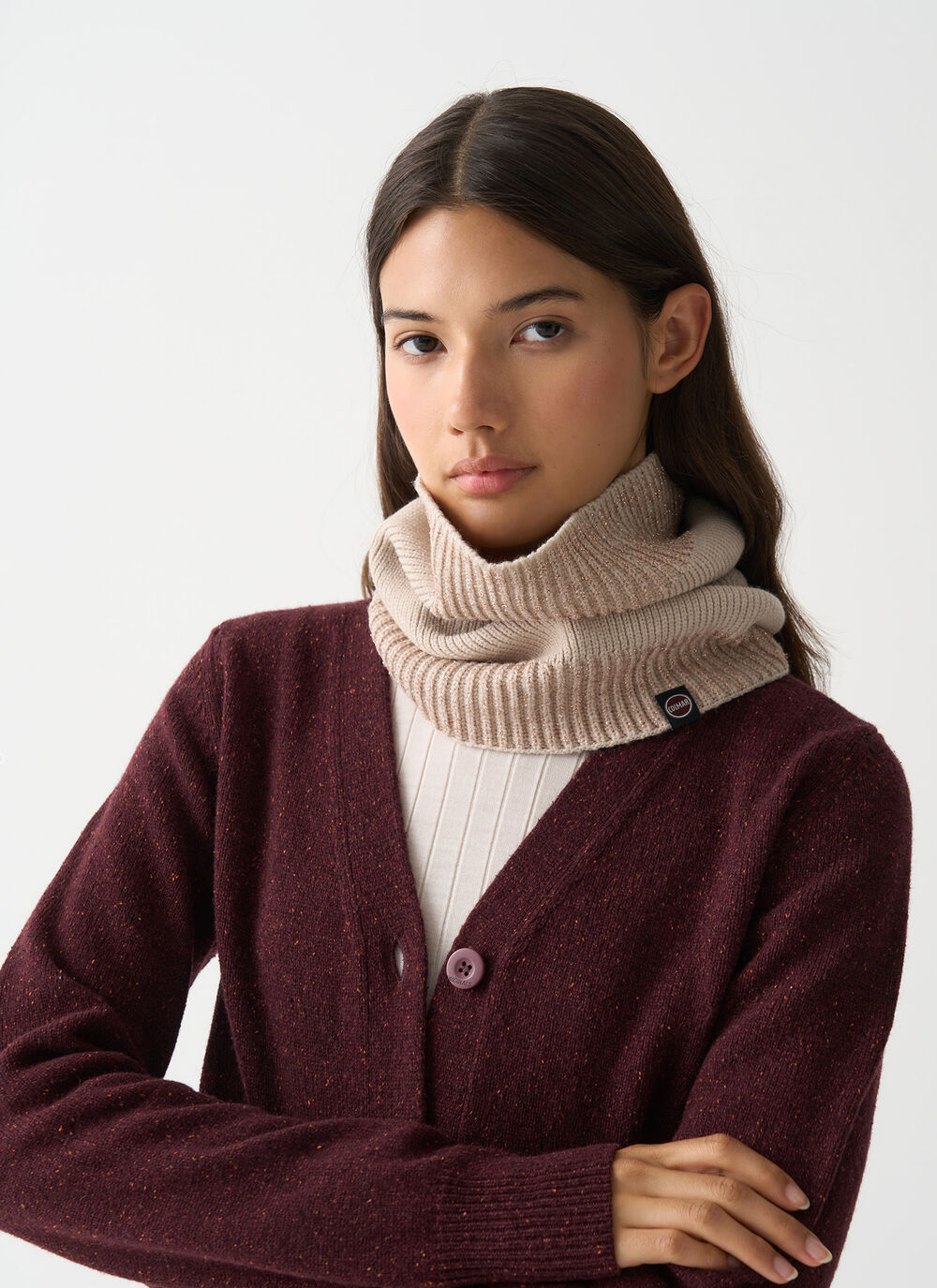 Neck warmer with lurex rib knit image number 0