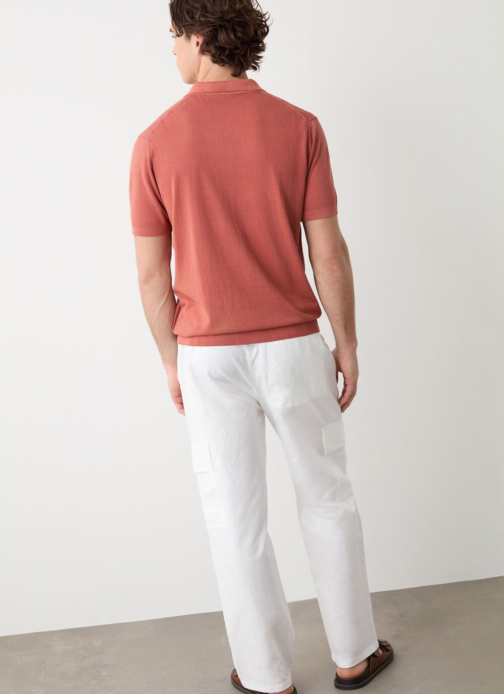 Lightweight linen and cotton polo shirt image number 3