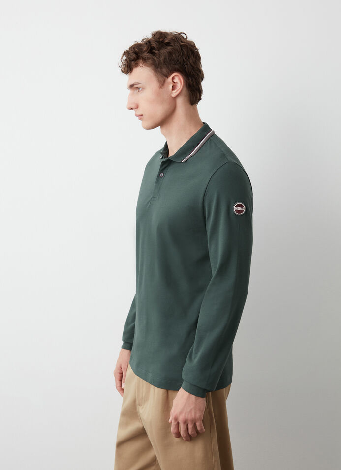 Long-sleeved polo shirt in stretch piqué image number 2