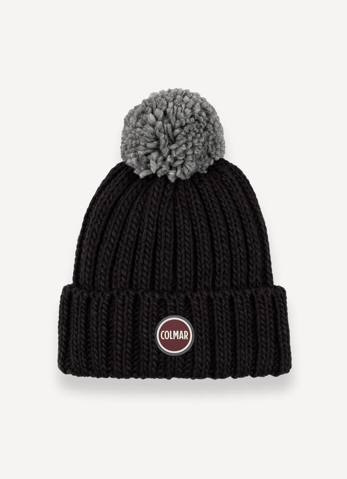 Unisex rib-knit hat with pom-pom image number 1
