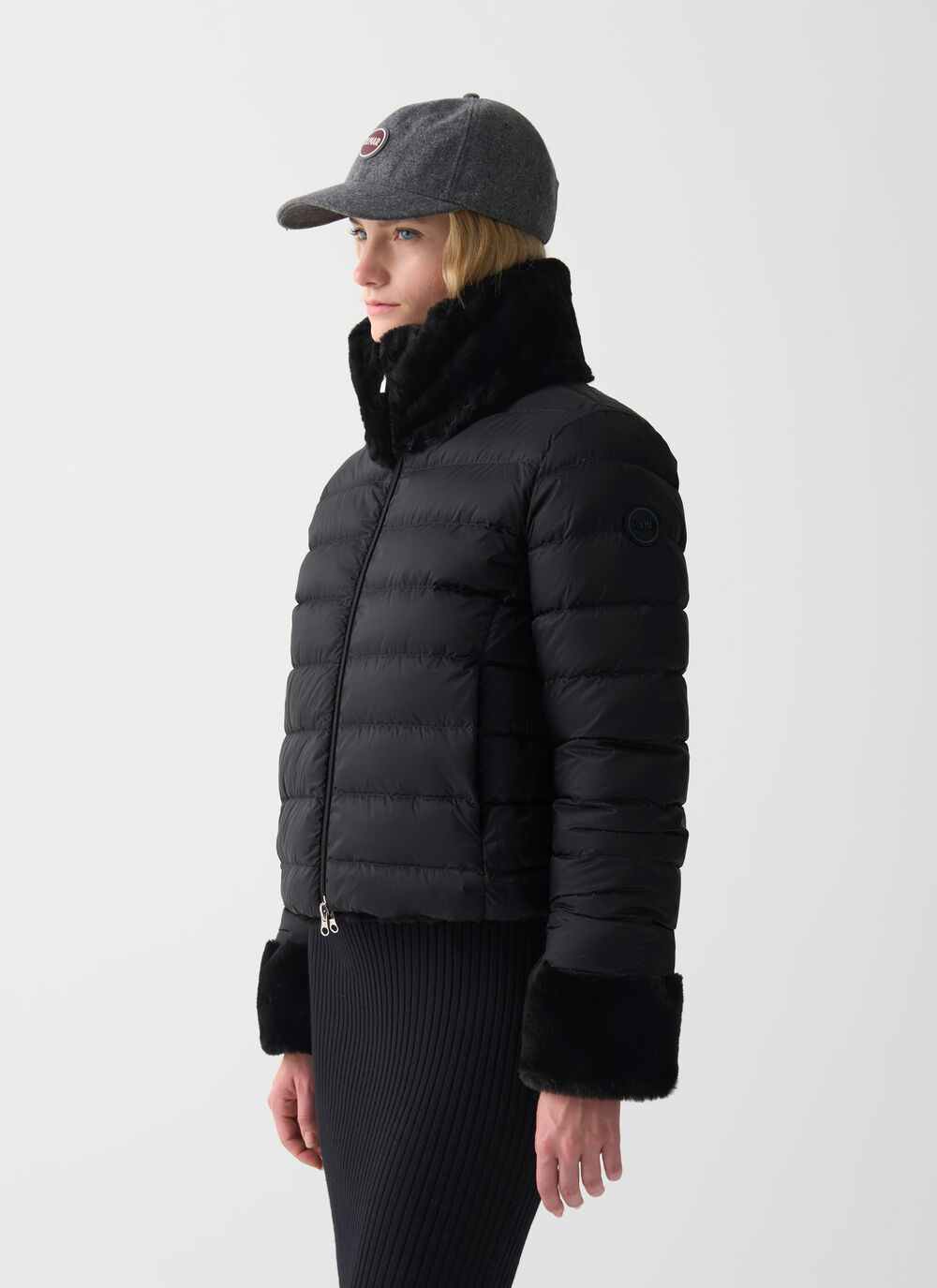 Reversible faux fur down jacket image number 1